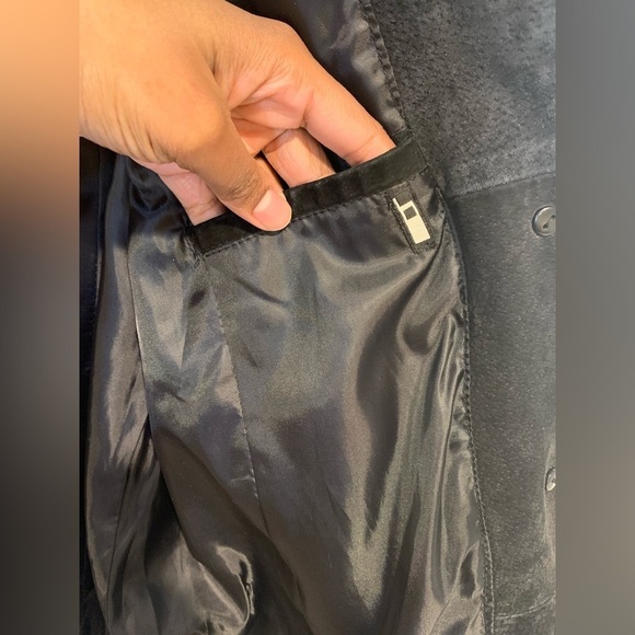 (r)elativity Vintage 90s Genuine Suede Black Leather Mid Length Button Down Coat - Picture 7 of 10
